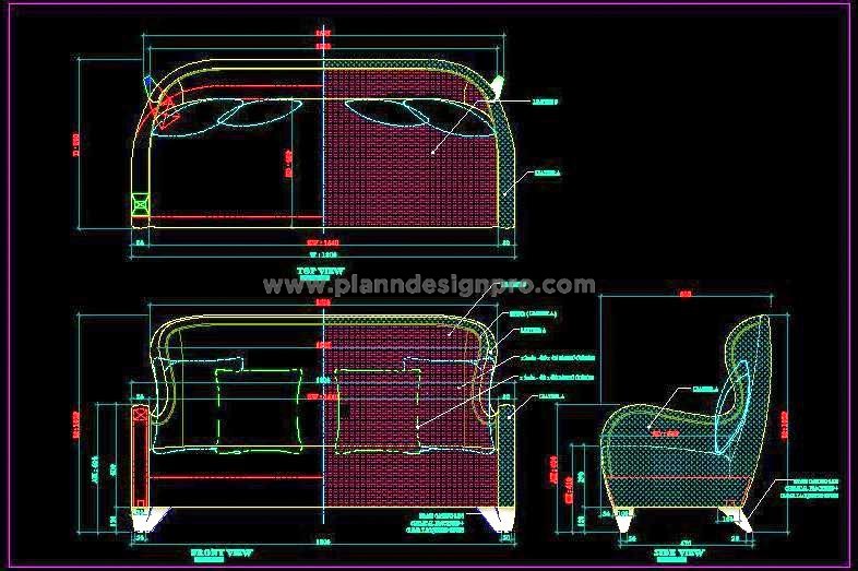 Upholstered Sofa CAD Block- 2-Seater Design with Details